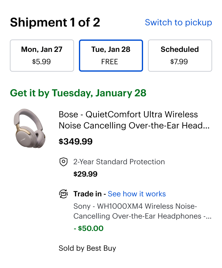 Cart with a protection plan and a trade-in credit applied