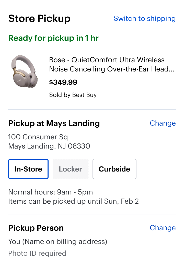 Store pickup with In-Store, Locker, and Curbside options