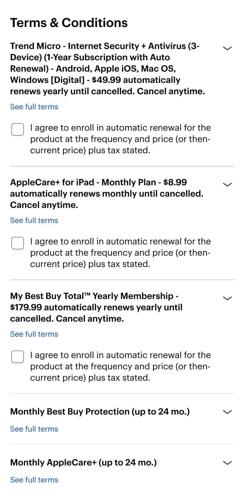 Terms and conditions with auto-renewal subscription disclosures